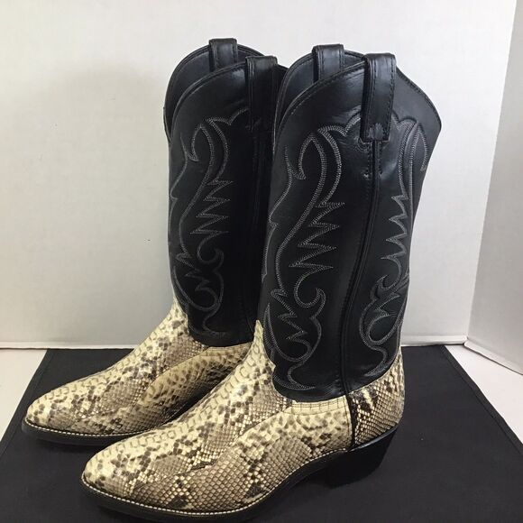 Vintage 1997 Laredo Snakeskin Western Cowboy Boots Black Tan Size 8.5 EE New - Picture 4 of 11
